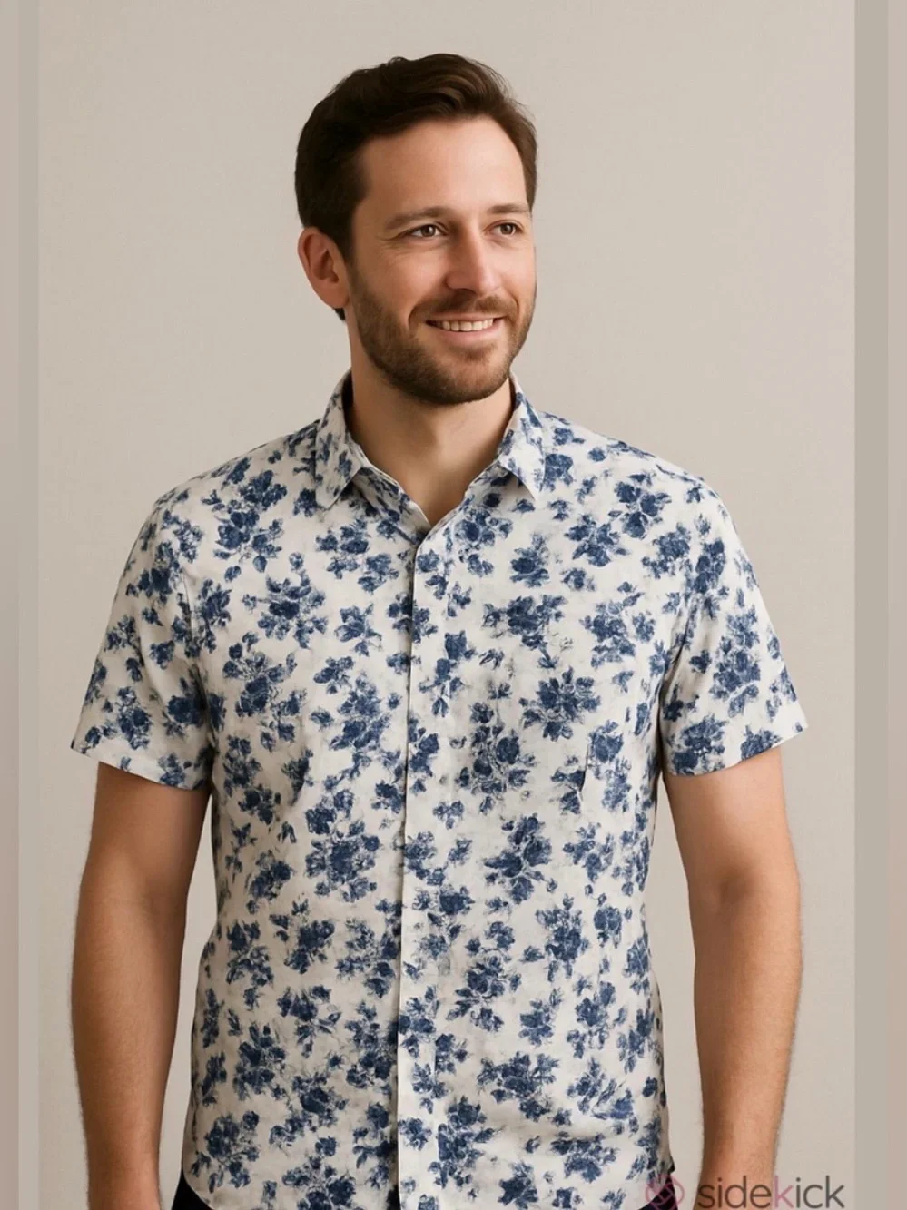 Banana Republic Shirt Mens M Medium Slim Fit Floral Blue White Short Sleeve Repr